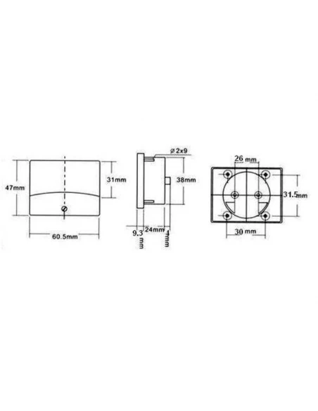 Amperemetre analogique de tableau 500ma cc / 60 x 47mm