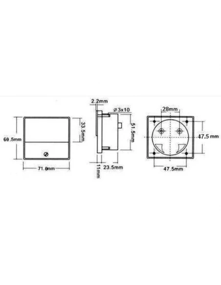 Amperemetre analogique de tableau 3a cc / 70 x 60mm