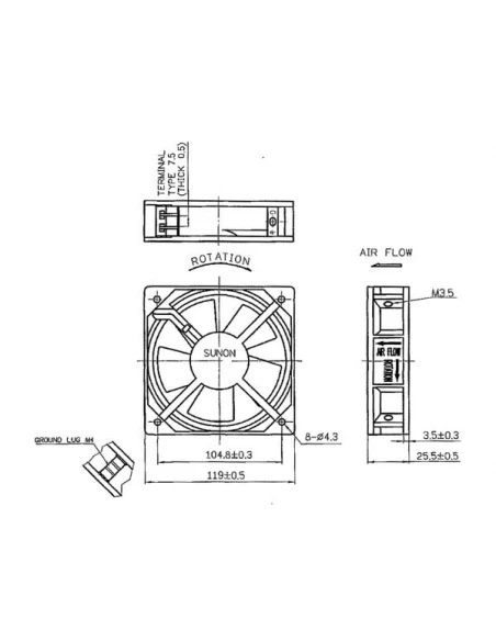 Ventilateur sunon 230vca roulement a aiguilles 120 x 120 x 25mm