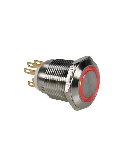 Bouton-poussoir en acier inoxydable spdt 1no 1nc - anneau rouge - 19mm