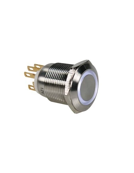 Bouton-poussoir en acier inoxydable spdt 1no 1nc - anneau blanc - 19mm