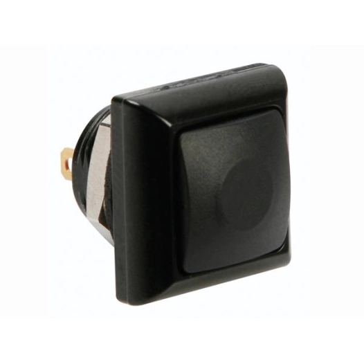 Poussoir métallique carré avec capuchon noir - 1p spst off-(on)