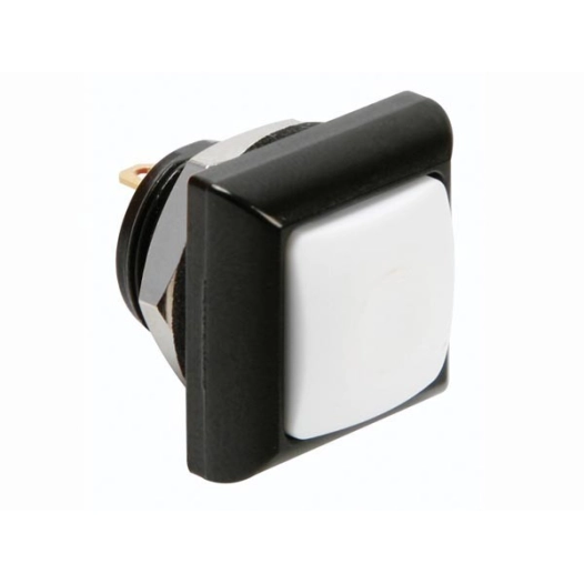 Poussoir métallique carré avec capuchon blanc - 1p spst off-(on)