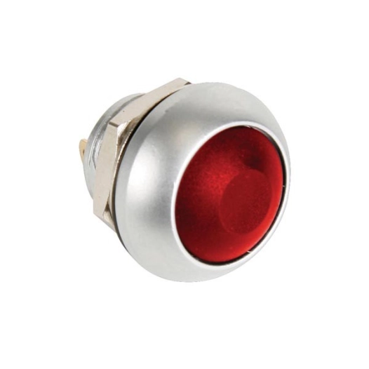 Poussoir métallique rond avec capuchon rouge - 1p spst off-(on)