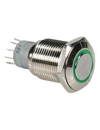Bouton-poussoir métallique rond spdt 1no 1nc - anneau vert
