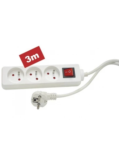Bloc multiprise, 3 prises avec interrupteur - cable de 3 m