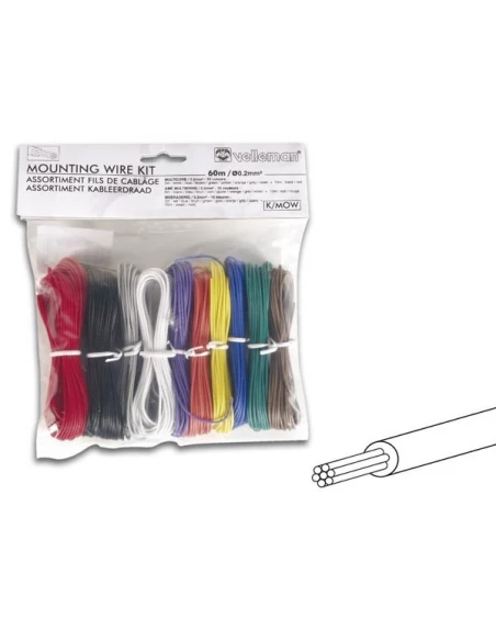 Assortiment fils de cablage - 10 couleurs - 60m - ame multibrins