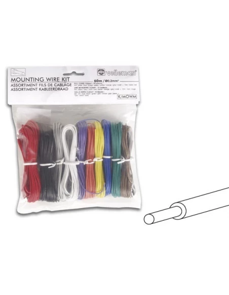 Assortiment fils de cablage - 10 couleurs - 60m - ame monobrin