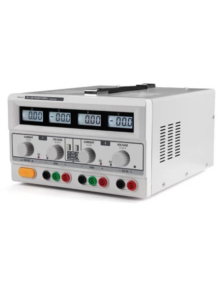 Double alimentation de laboratoire 2 x 0-30 vcc / 0-3 a + 5 vcc fixe 3 a max / avec 4 afficheurs lcd