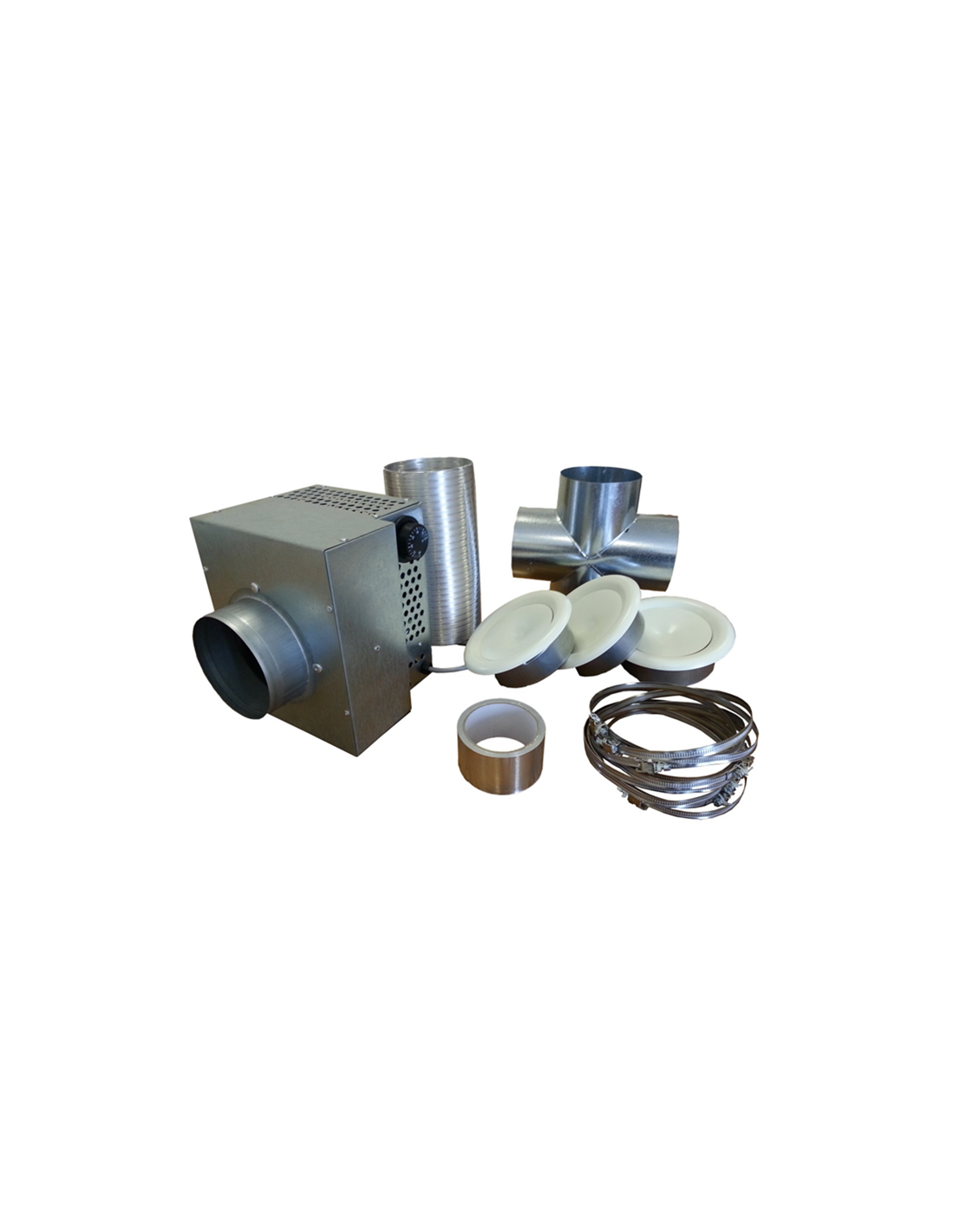 Kit de distribution d'air chaud 3 bouches 350 m3 pour cheminée-