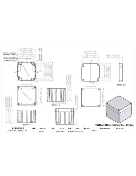 Coffret etanche en aluminium - 120 5 x 120 5 x 101 5mm