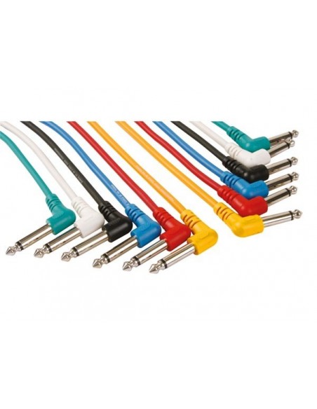 Cable patch professionnel 6 35mm mono 90° vers 6 35mm mono 90° (6 couleurs - 1m)