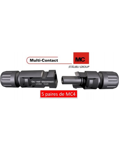 5 paires de connecteurs, fiches mc4 male et femelle (4-6 mm2) multi-contact