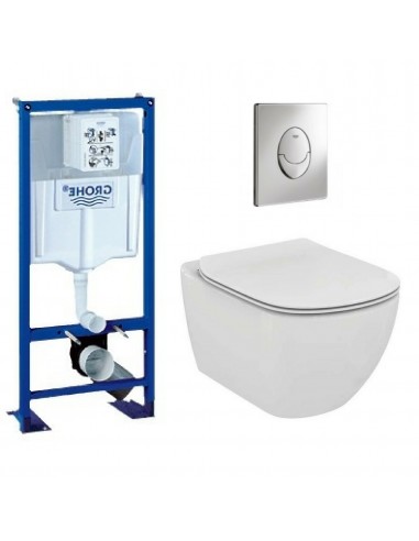 Pack wc grohe - cuvette sans bride tesi ideal standard - plaque grise