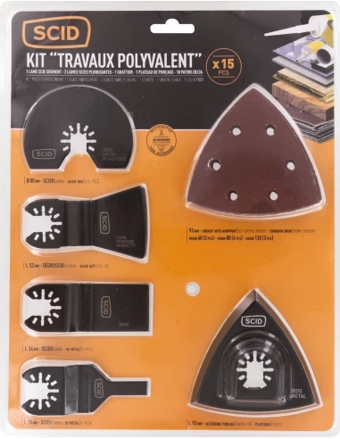 Accessoires outils multifonctions 1 plateau auto-agrippant, 10 patins au corindon brun (grain