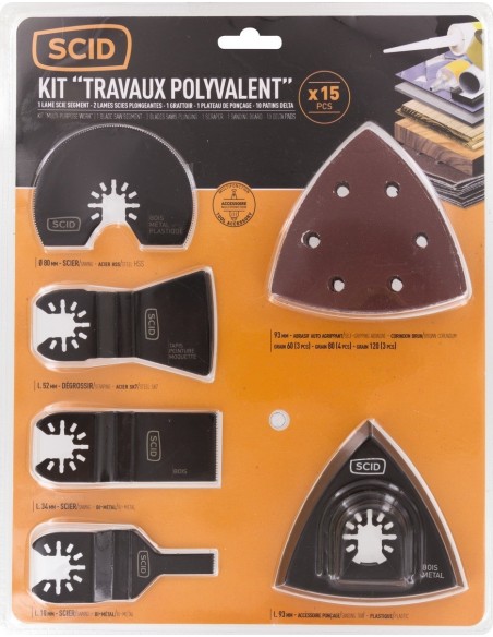 Accessoires outils multifonctions 1 plateau auto-agrippant, 10 patins au corindon brun (grain
