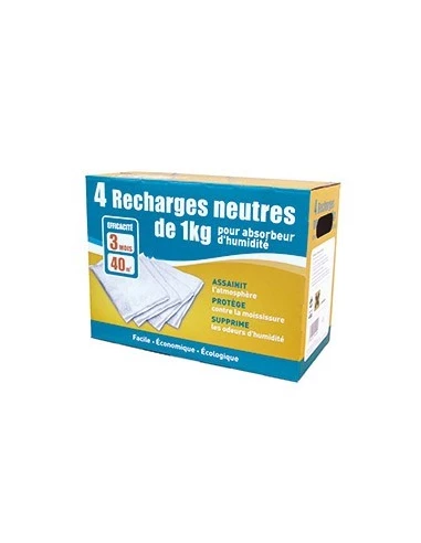 Lot de 4 recharges 3 neutre+1 gratuite pour absorbeur d'humidité