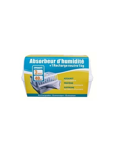 Absorbeur d'humidité h80 neutre boite large pour recharge 1 Kg - SODEPAC