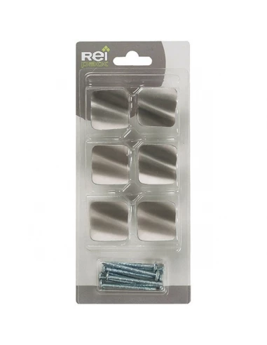 Boite x6 boutons carre metal 32x32mm nickel mat brosse ref 2-749 33