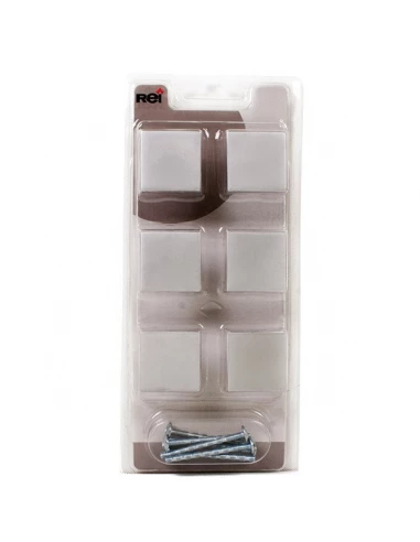 Boite x6 boutons carre metal 30x30mm chrome mat ref 2-735 33