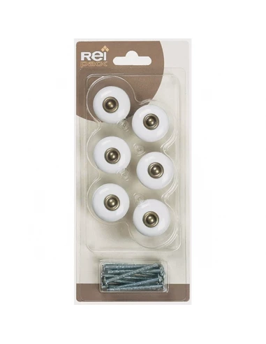Boite x6 boutons metal-porcel d 31mm vieux laiton-blanc ref 2-824 31