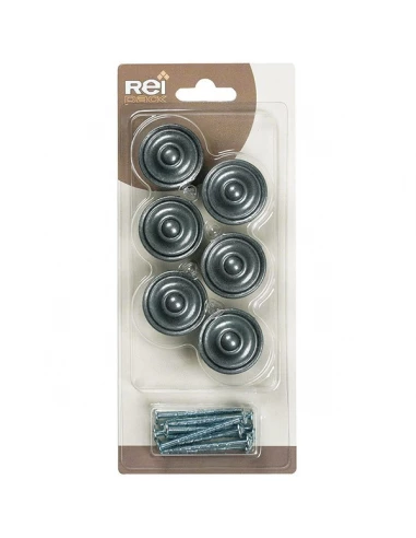 Boite x6 boutons metal d 35mm vieil argent - REI