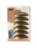 Boite 6pcs poignees coquille zamak l64 vieux laiton ref 2-2004 32