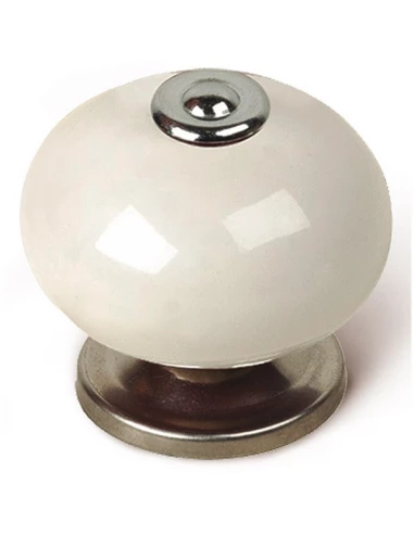 Boutons de meuble porcelaine blanc d 40mm base+centre chrome ref 7-e517 01 boite de 10