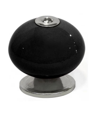 10 Boutons Porcelaine Noir D 40mm Base+centre – Noir – Chrome