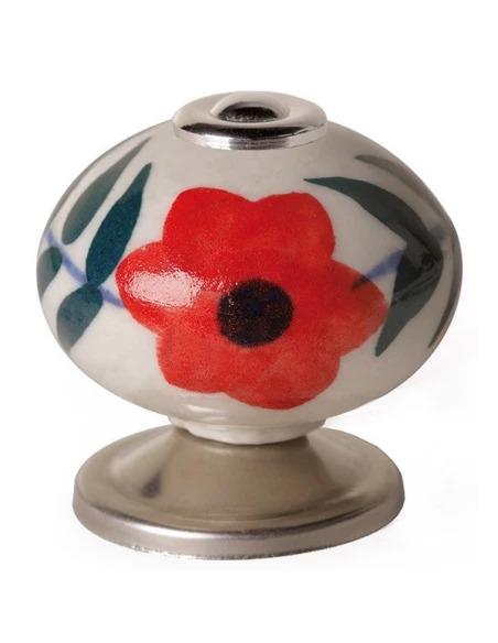 Bouton Porcelaine Fleur Rouge Design floral élégant - Rei