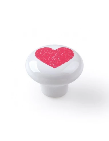 10 Bouton en porcelaine d 40mm blanc-coeur rouge ref 7-e831 04 - REI