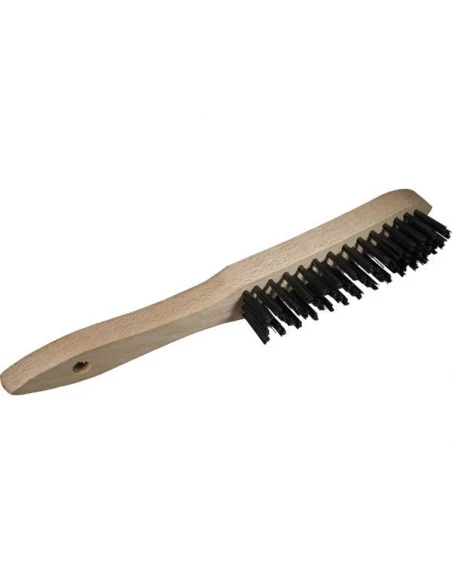 Brosse a main manche bois 4 rangs fil laiton ondule 0 30 mm