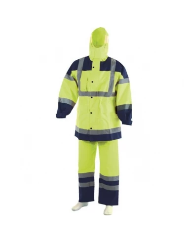 Ensemble de pluie haute visibilite orange fluo - bleu taille l