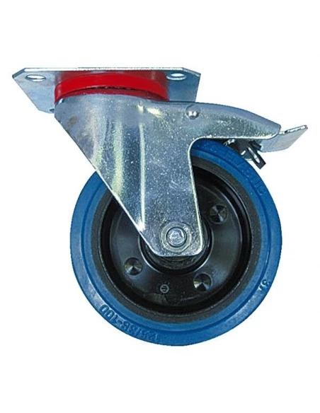 Roulette caoutchouc elastiquebleu fixe diam 200 h 235