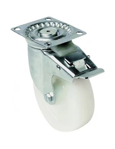 Roulette polyamide blanc pivotante bloquante diam 125 h 155