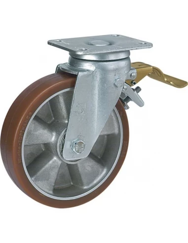 Roue polyurethane sur jante alu pivotante a frein diam 160h 205