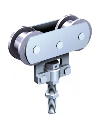 Ferrure de porte à déplacement droit pour porte de 300 kg monture fixation sur chant 4 galets en acier montés sur billes 2