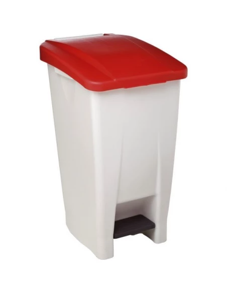 Poubelle mobile a pedale plastique 60 l blanc couvercle rouge