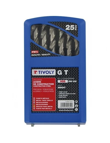 Coffret foret plastique - 25 forets hss taille meule 1 a 13mm par 1-2