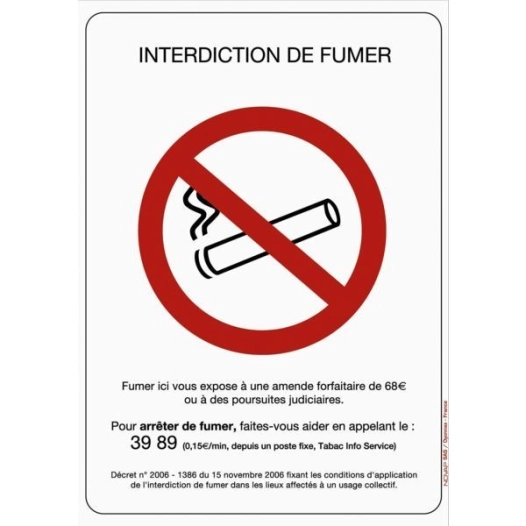 Plaque rigide 210 x 297mm interdiction de vapoter