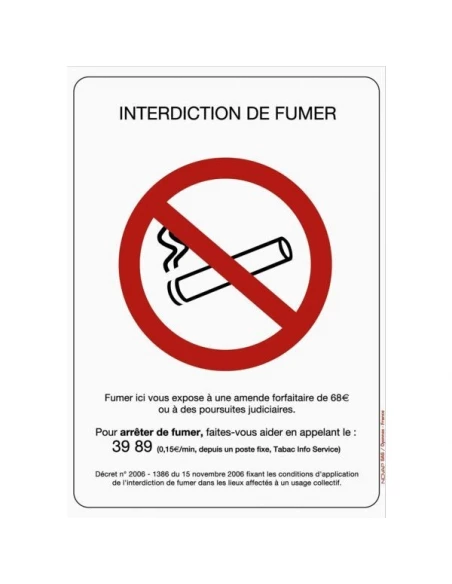 Plaque rigide 210 x 297mm interdiction de vapoter