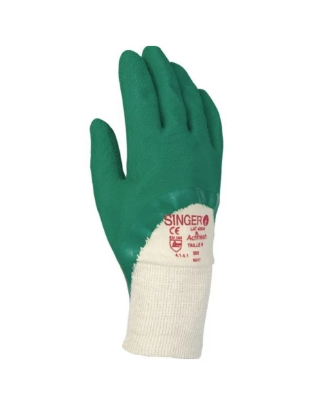 10 Gant latex 3-4 enduit support coton cousu poignet tricot sur cavalier - taille 9