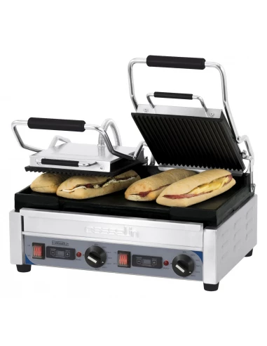 Grill Panini double Premium Rainurée - Lisse avec minuteur - CASSELIN