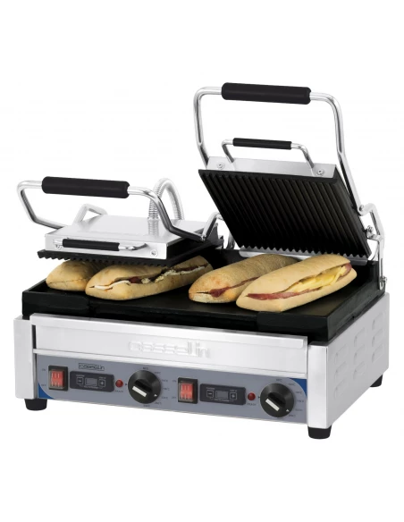 Grill Panini double Premium Rainurée - Lisse avec minuteur - CASSELIN