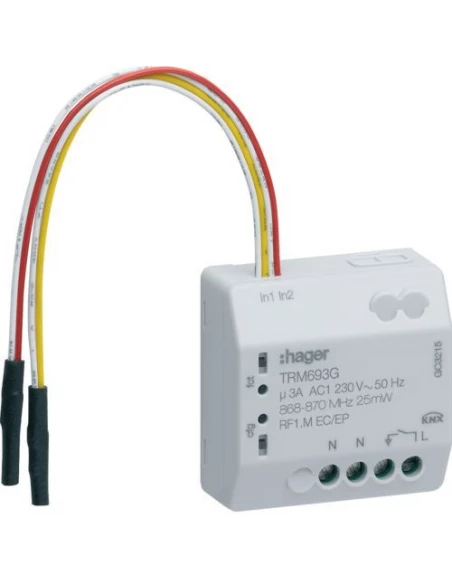 Émetteur 2 entrées / Récepteur 1 sortie KNX TRM693G Radio Hager