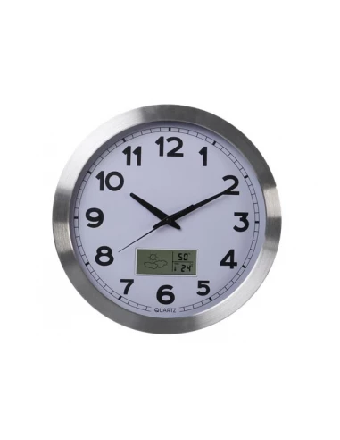 Horloge murale en aluminium avec à_cran lcd et thermomà_tre, hygromà_tre & prà_visions mà_tà_o - à_ 35 cm
