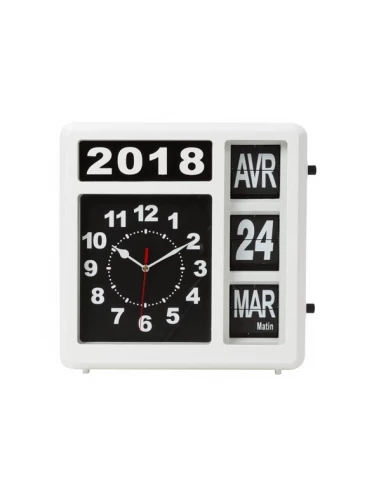 Horloge murale à chiffres sautants avec calendrier - 31 x 31 cm - français