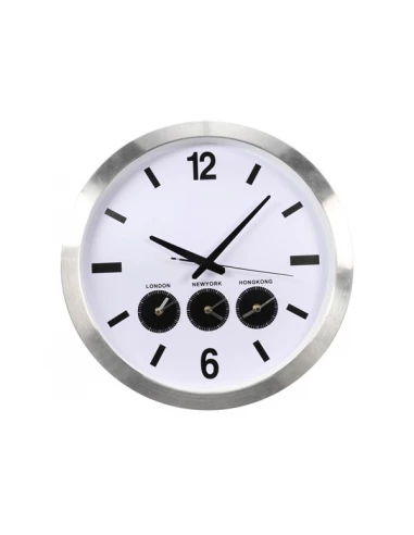 Horloge murale en aluminium avec 3 fuseaux horaires - à_ 45 5 cm