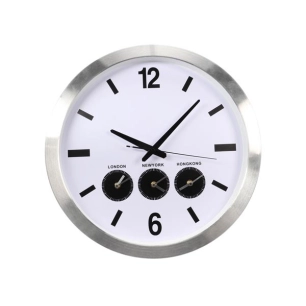 Horloge murale en aluminium avec 3 fuseaux horaires - à_ 45 5 cm