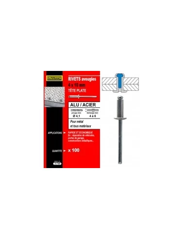 rivets alu / acier tete plate désignation 75 rivetsø rivet x longueur 4,8 x 16 mmepaisseur à sertir